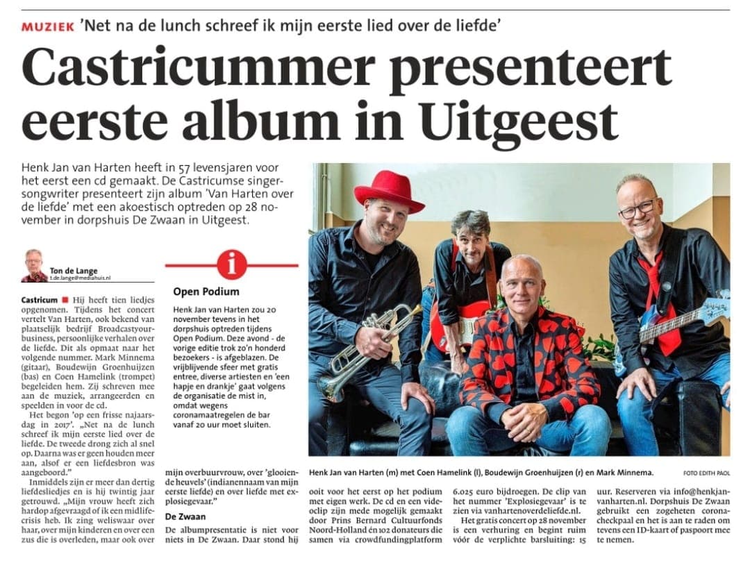 NH Dagblad artikel over van Harten over de Liefde